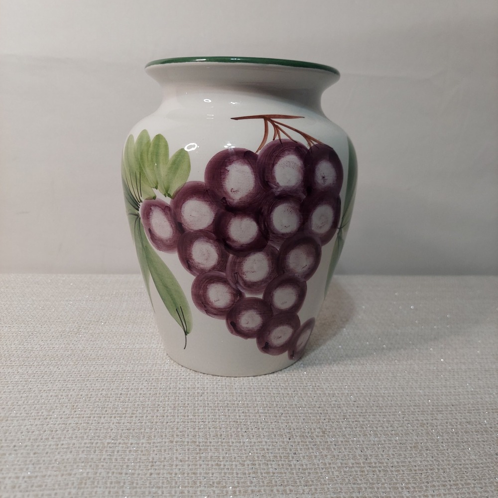 Coop Ceramiche Toscane Italy Handpainted Grape Ceramic Vase White Green Purple